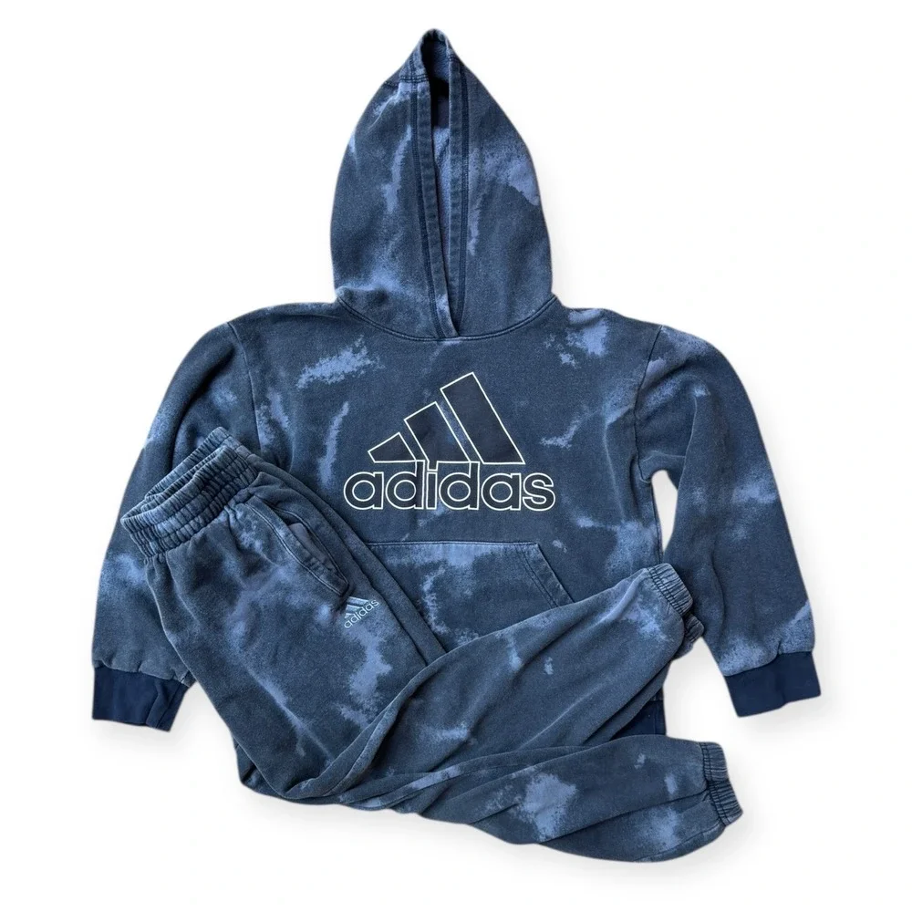 Adidas Kids Navy Tie Dye Hoodie & Jogger Sweat Set Size M (10-12)